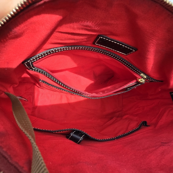 Dooney & Bourke 1975 Logo Satchel Cream Black Red Interior Shoulder Bag - Picture 12 of 14